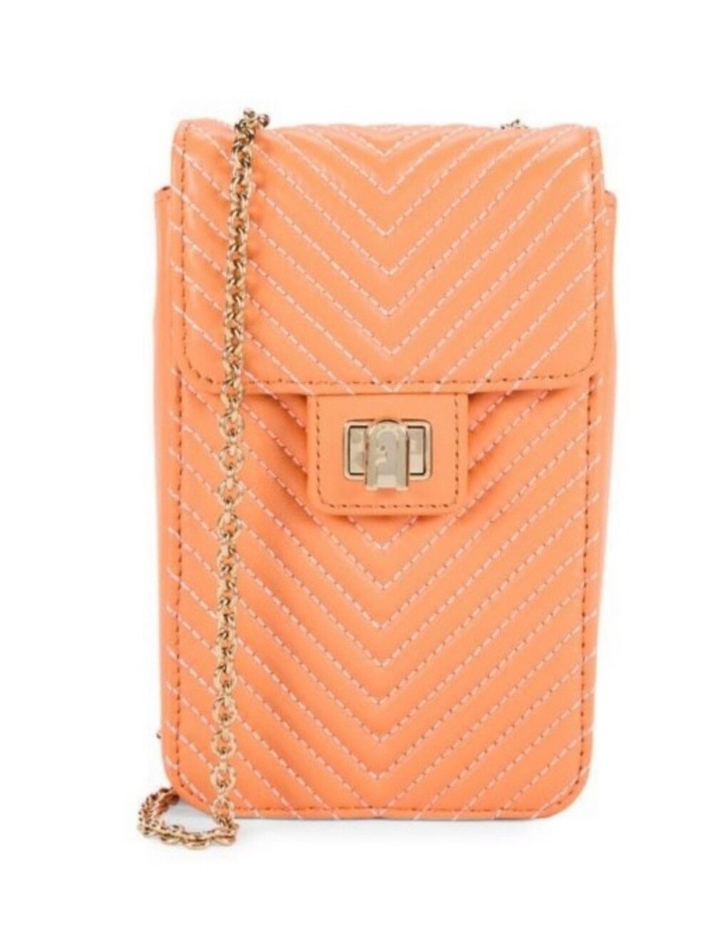 Furla Pop Star Vertical Crossbody Phone Bag Orange Quilted Leather New